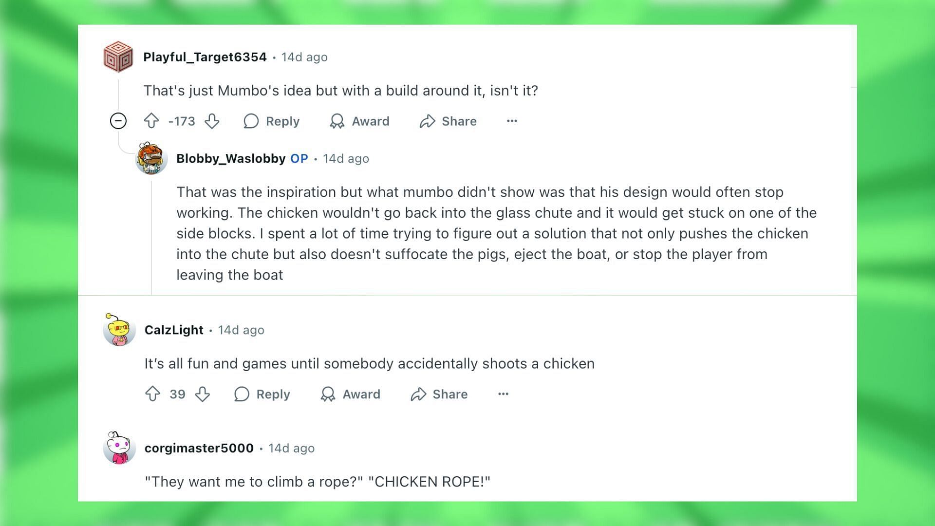 Reddit reacts to the helicopter build in the game (Image via Reddit)